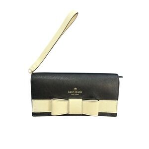 Kate Spade New York Black Saffiano Leather Bow Wristlet Wallet Clutch